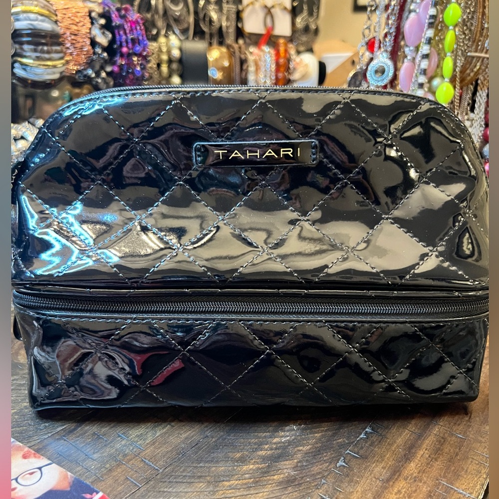 Black Patton Leather Quilted Women's Make Up Bag